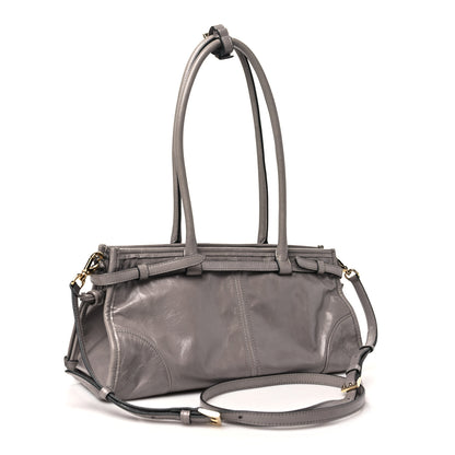 Prada Glossy Calfskin Triangle Medium Bonnie Shoulder Bag Pewter 2 of 10