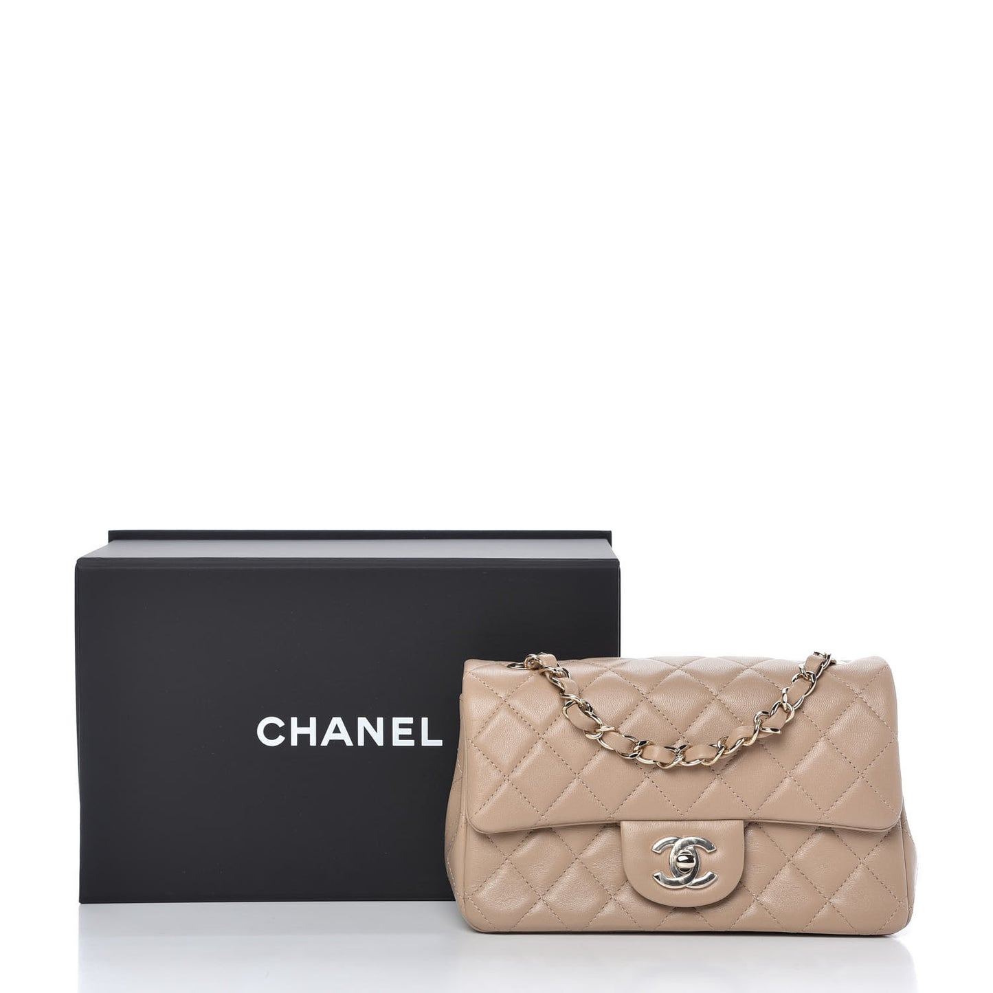 Lambskin Quilted Mini Rectangular Flap Dark Beige