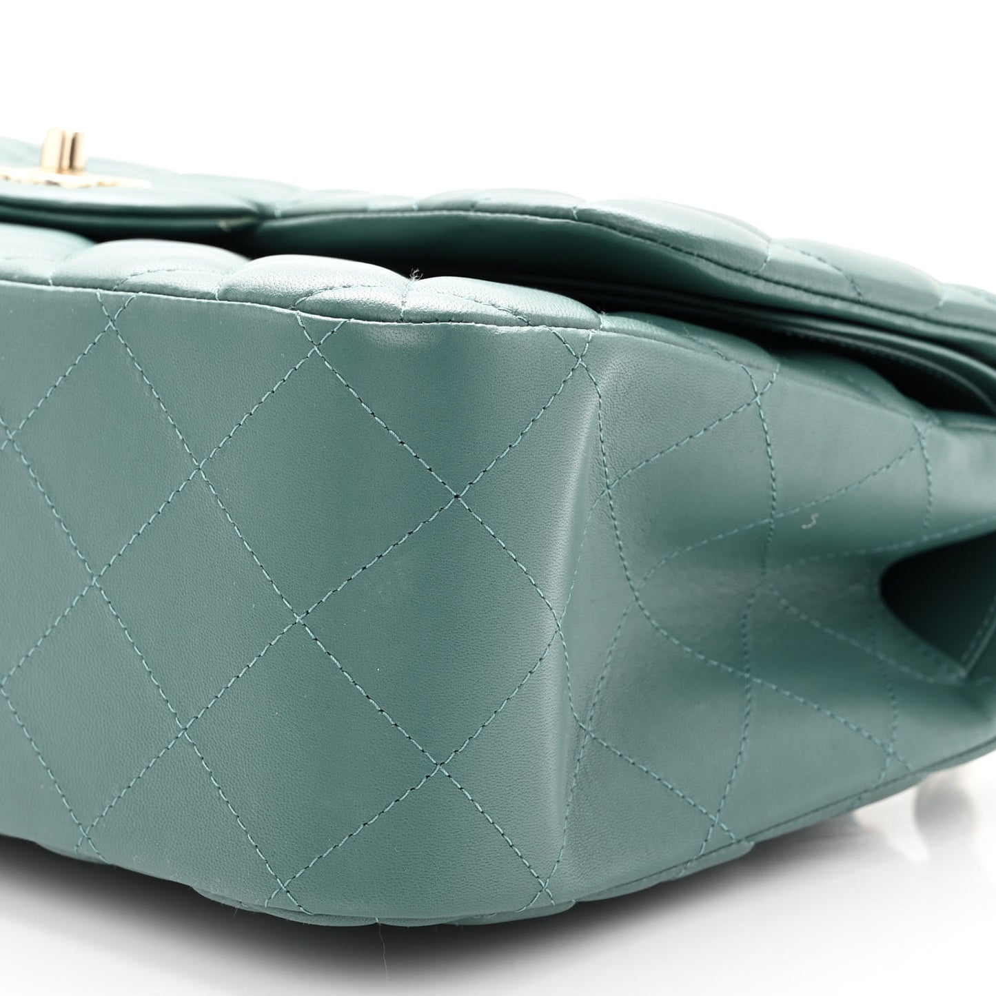 Lambskin Quilted Jumbo Double Flap Green