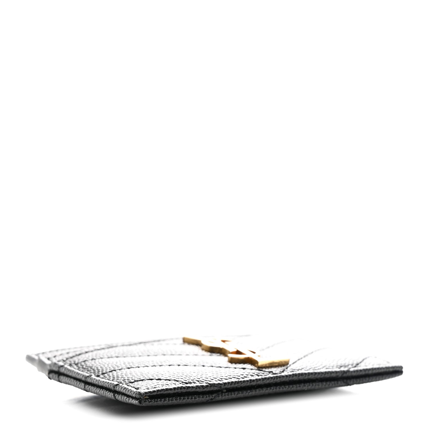 Saint Laurent Grain De Poudre Matelasse Chevron Monogram Credit Card Case Black 4 of 7