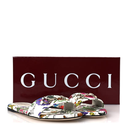 Gucci Canvas Flora Print Horsebit Slide Sandals 38 White 11 of 11
