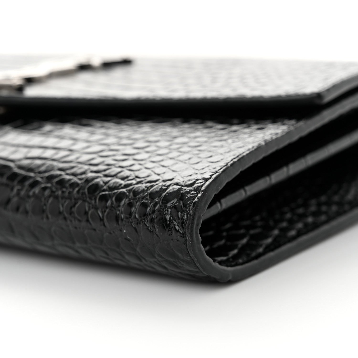 Saint Laurent Calfskin Crocodile Embossed Monogram Uptown Crossbody Black 10 of 11