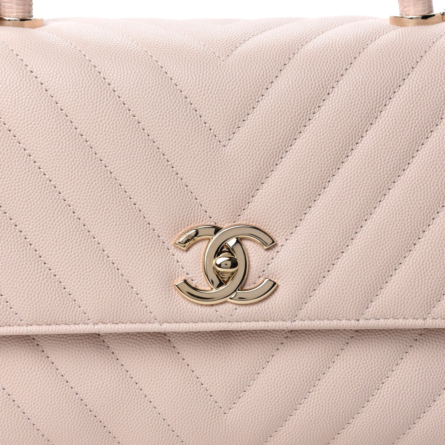 Caviar Chevron Quilted Small Coco Handle Flap Beige