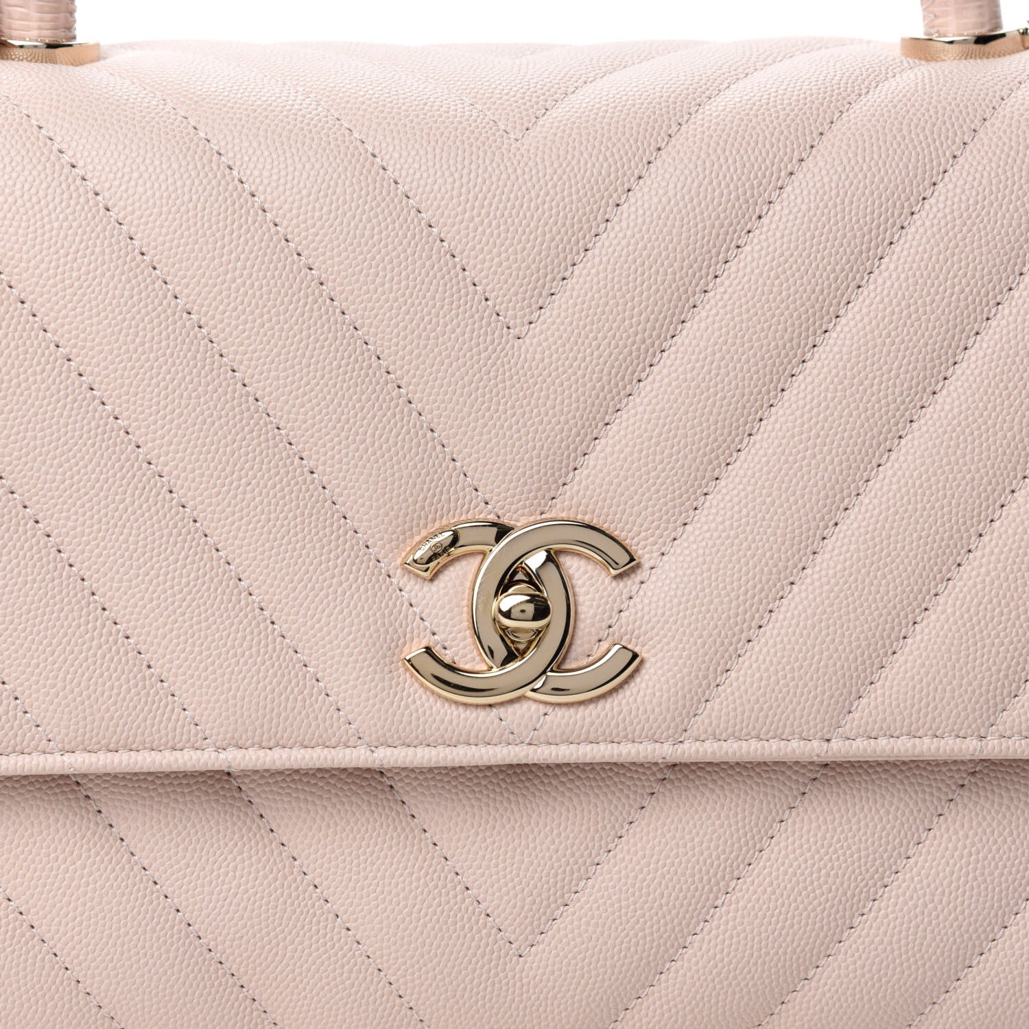 Chanel Caviar Chevron Quilted Small Coco Handle Flap Beige 10 of 11