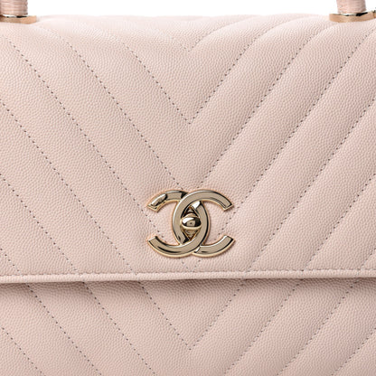 Chanel Caviar Chevron Quilted Small Coco Handle Flap Beige 10 of 11
