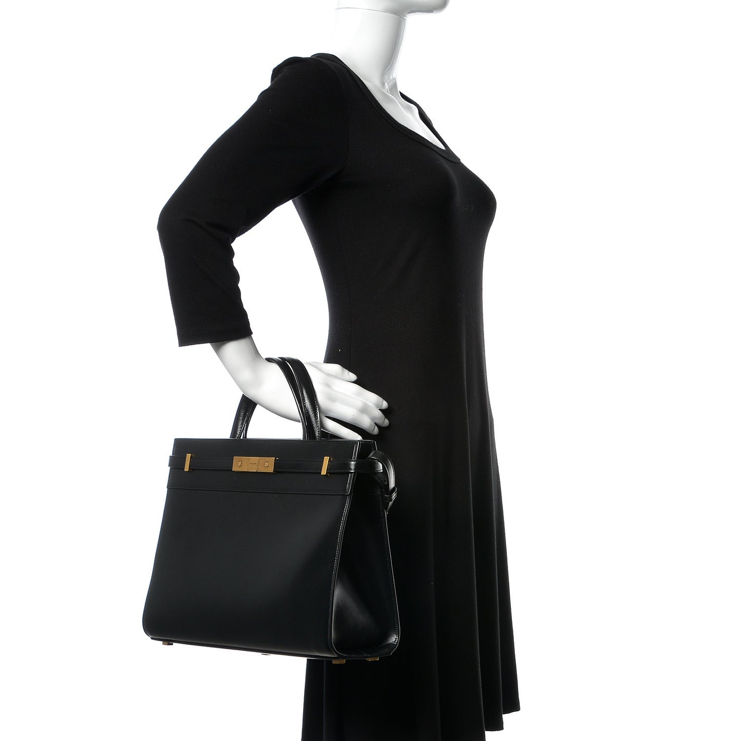 Calfskin Small Manhattan Shopper Tote Black
