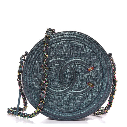 Chanel Iridescent Caviar Quilted Round Filigree Crossbody Dark Turquoise 1 of 8