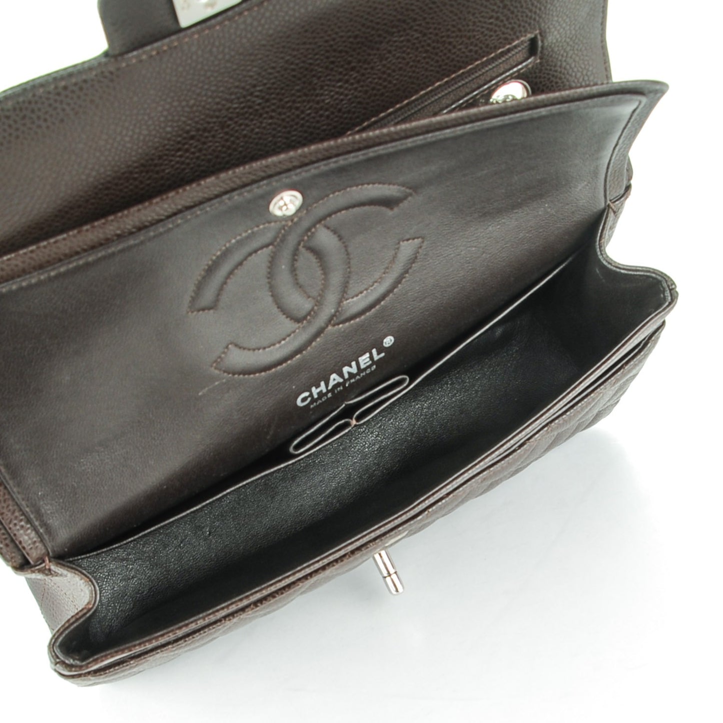 Caviar Quilted Medium Double Flap Brown