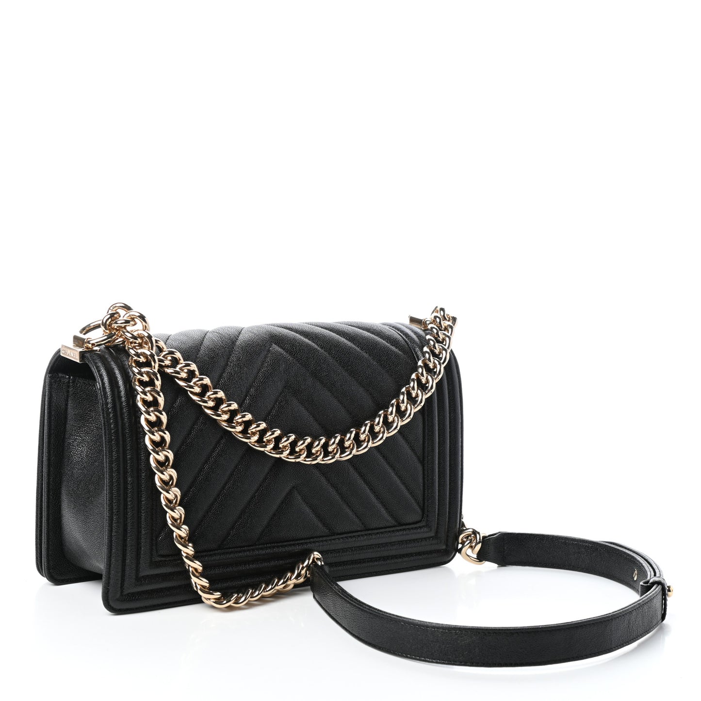 Caviar Chevron Quilted Medium Boy Flap Black