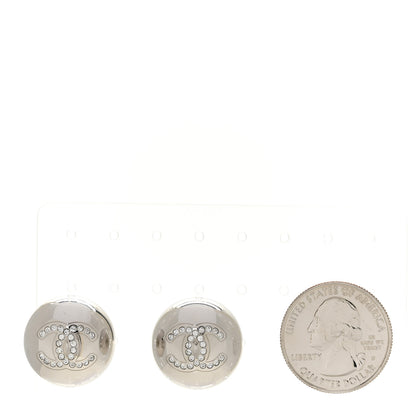 Chanel Metal Crystal CC Round Earrings Silver 2 of 5