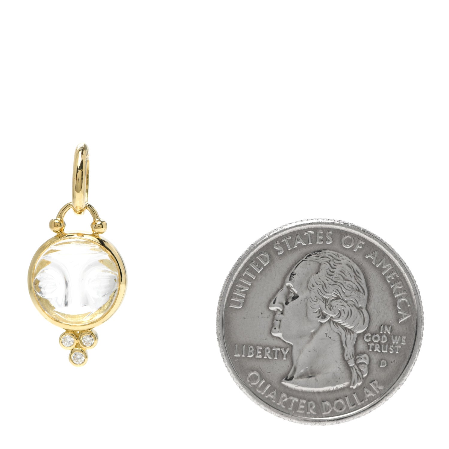Temple St. Clair 18K Yellow Gold Diamond Rock Crystal 10mm Moonface Pendant 2 of 3