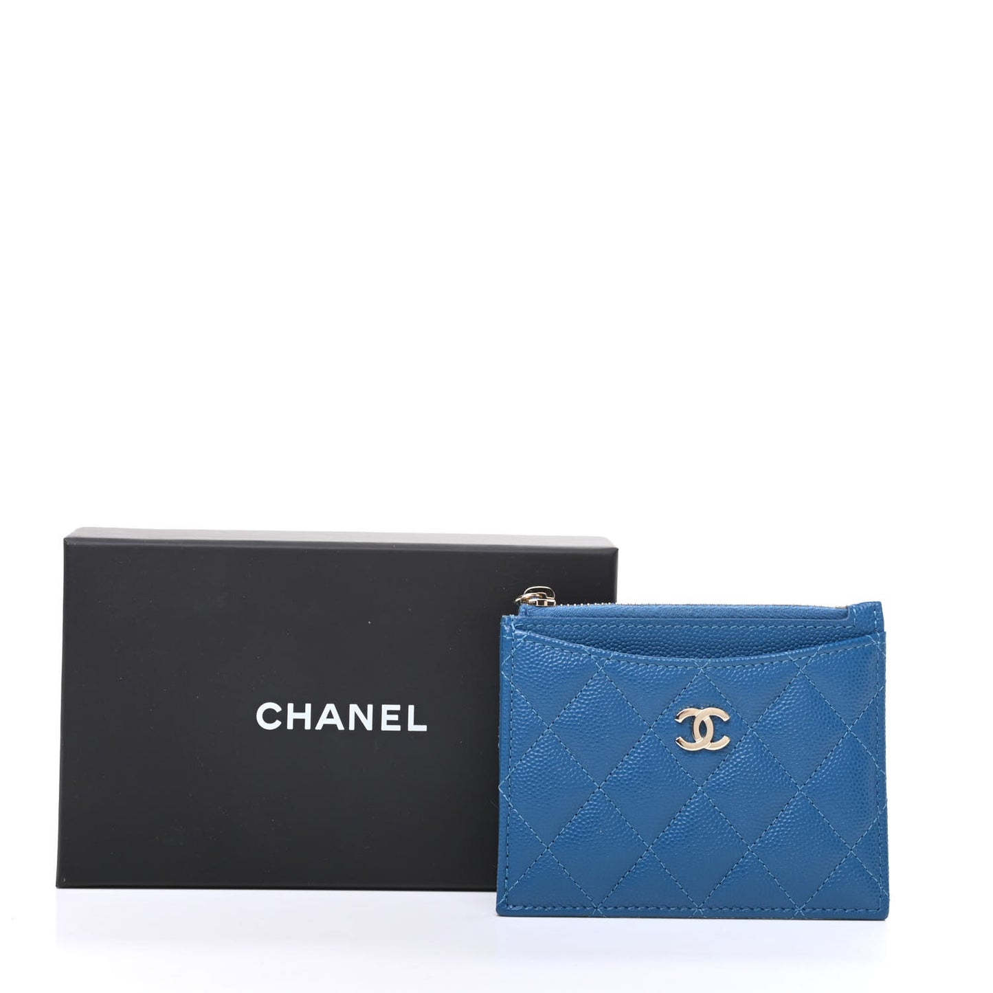 Caviar Quilted CC Zip Card Holder Blue