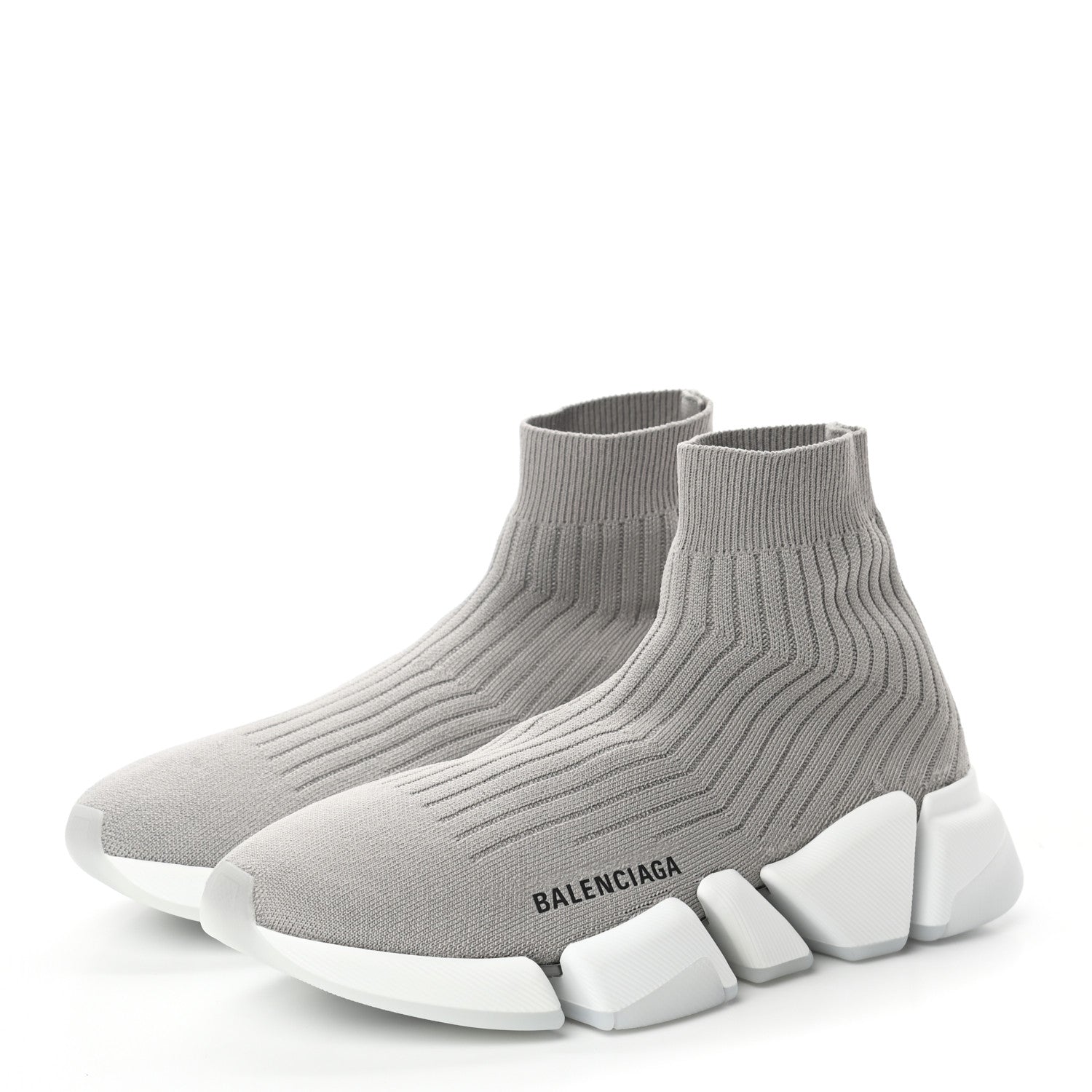 Balenciaga Ribbed Knit Womens Speed 2.0 Transparent Sole Sneakers 39 Baltic Grey White 3 of 8