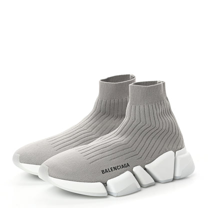 Balenciaga Ribbed Knit Womens Speed 2.0 Transparent Sole Sneakers 39 Baltic Grey White 3 of 8