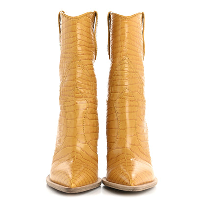 Fendi Calfskin Crocodile Embossed Cutwalk Ankle Boots 37 Yellow 2 of 9