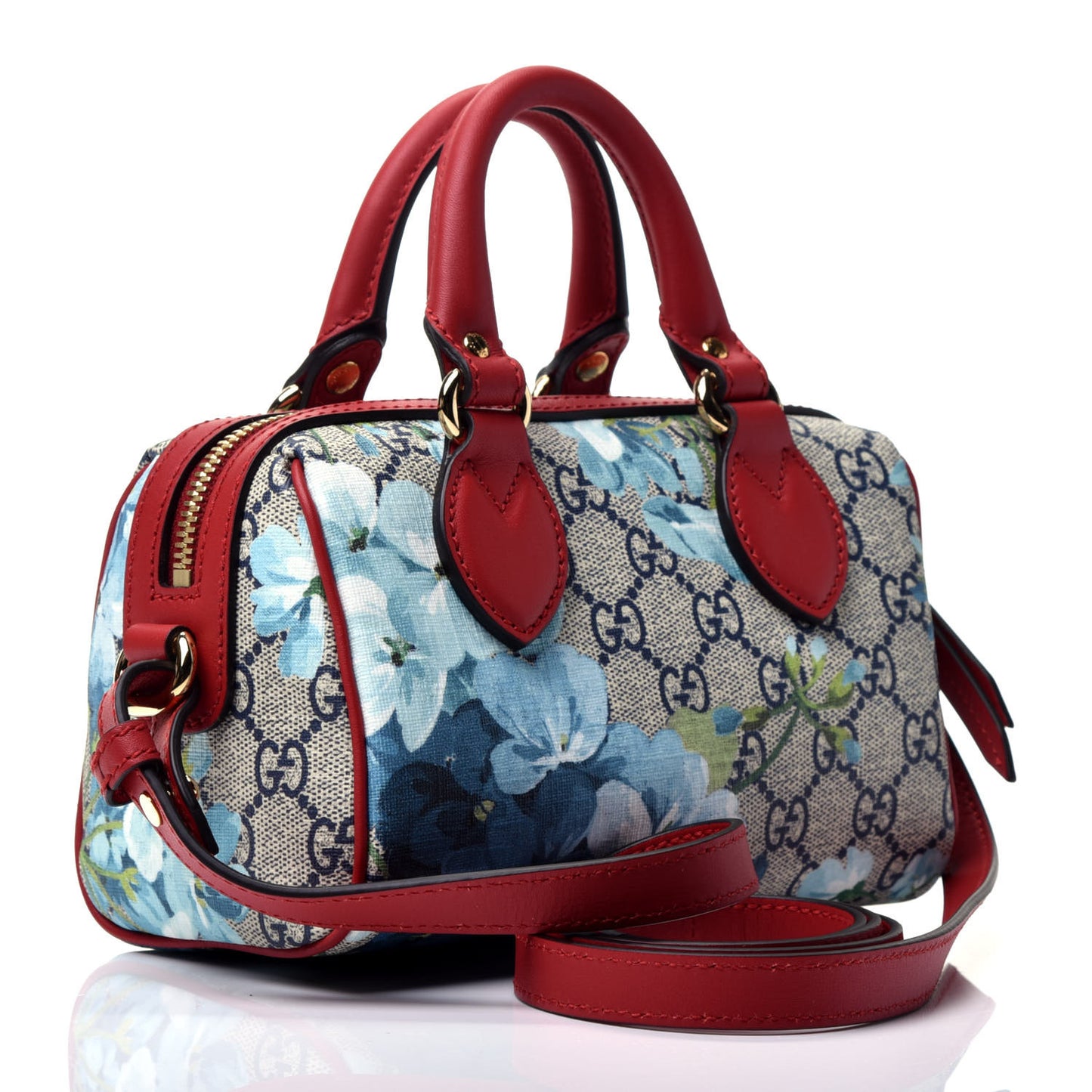 GG Supreme Monogram Blooms Mini Boston Navy Blue Hibiscus