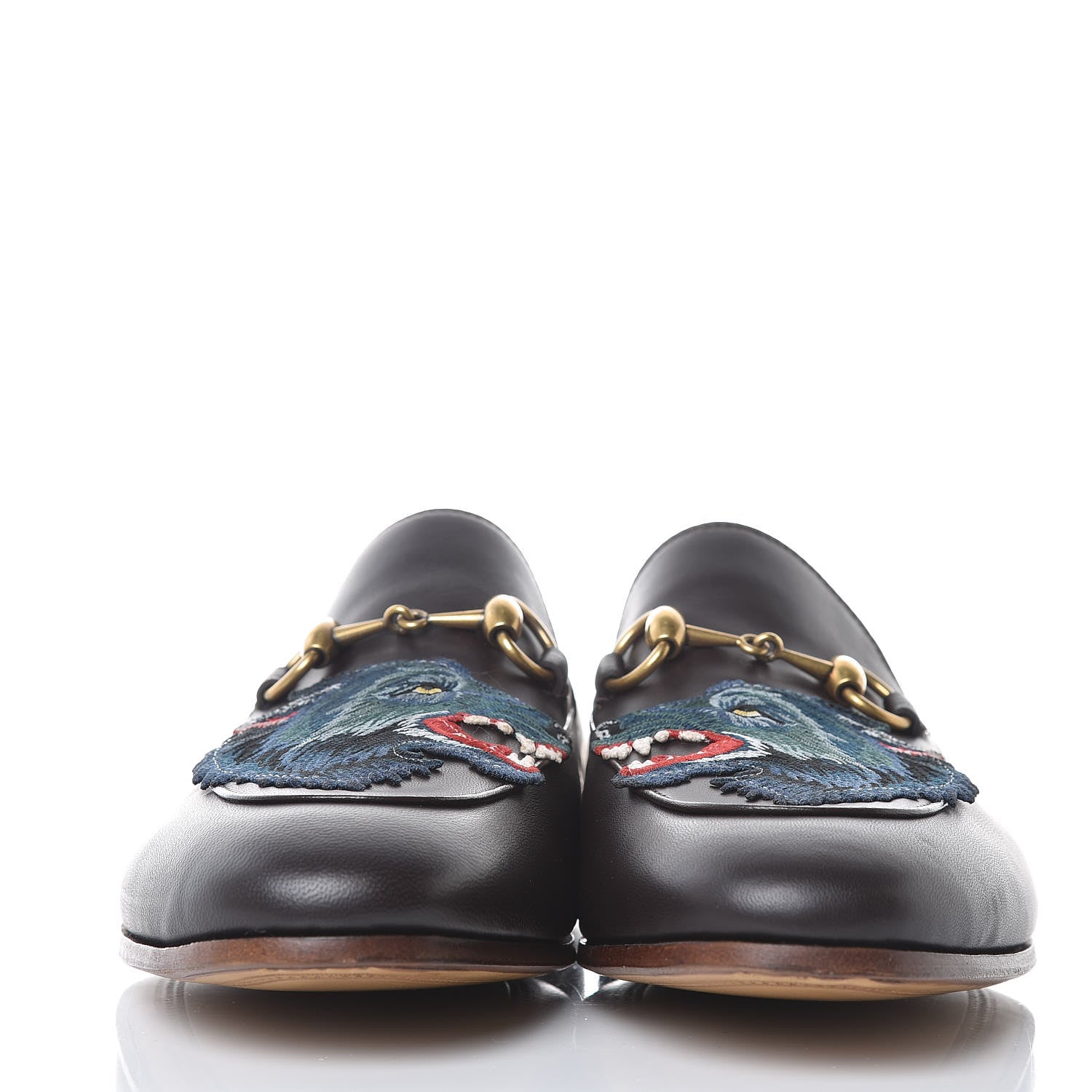 Gucci Lambskin Wolf Embroidered Mens Brixton Horsebit Loafers 9 Brown 2 of 11