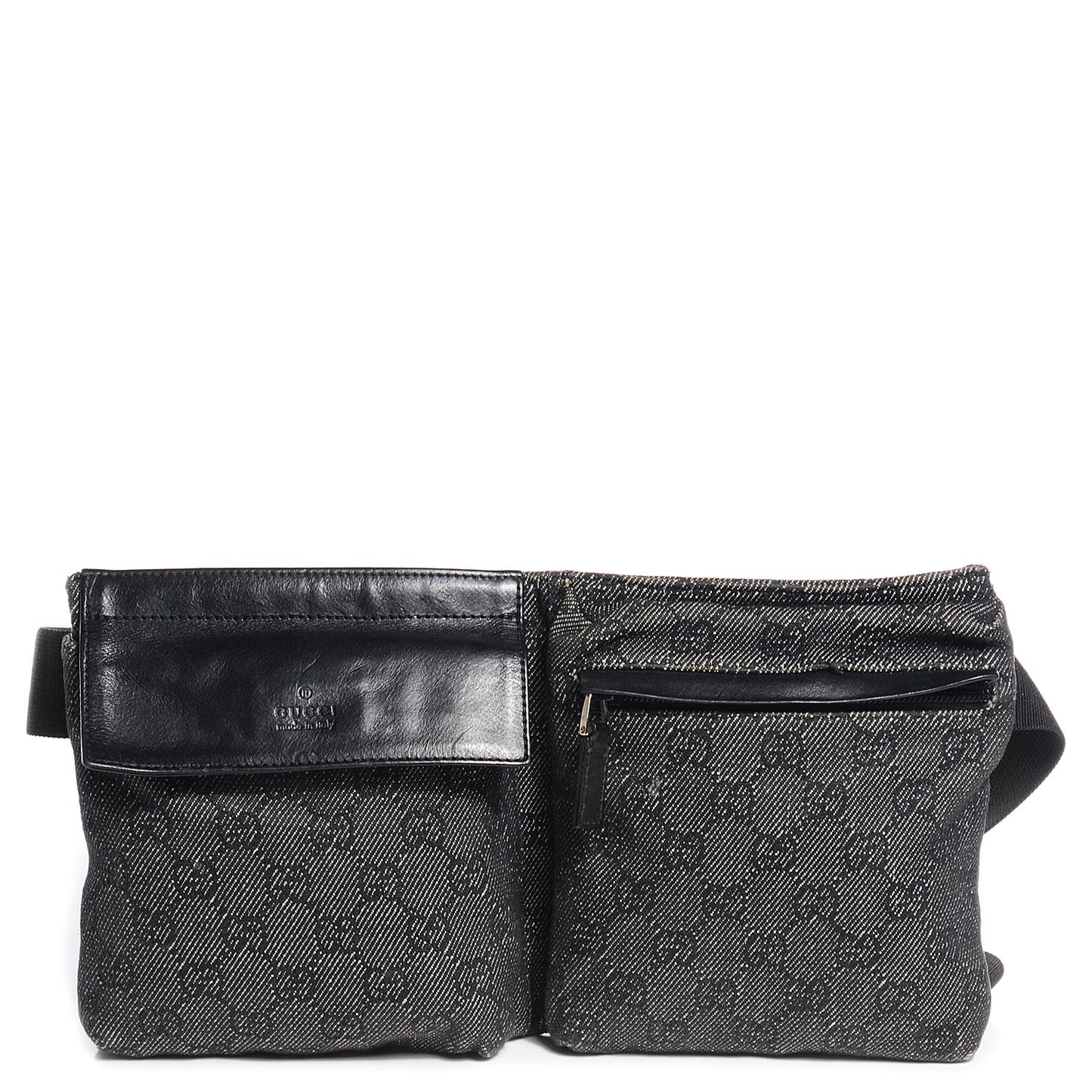 Denim Monogram Double Pocket Belt Bag Black