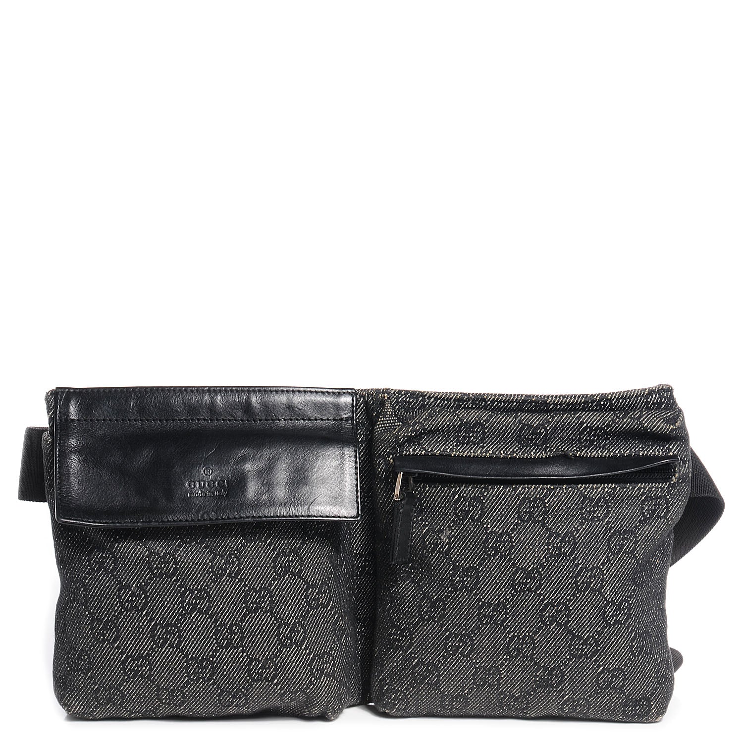 Gucci Denim Monogram Double Pocket Belt Bag Black 1 of 8
