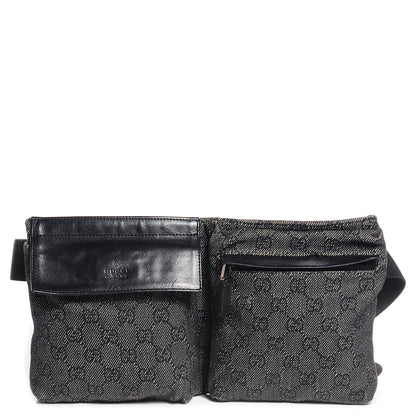 Gucci Denim Monogram Double Pocket Belt Bag Black 1 of 8
