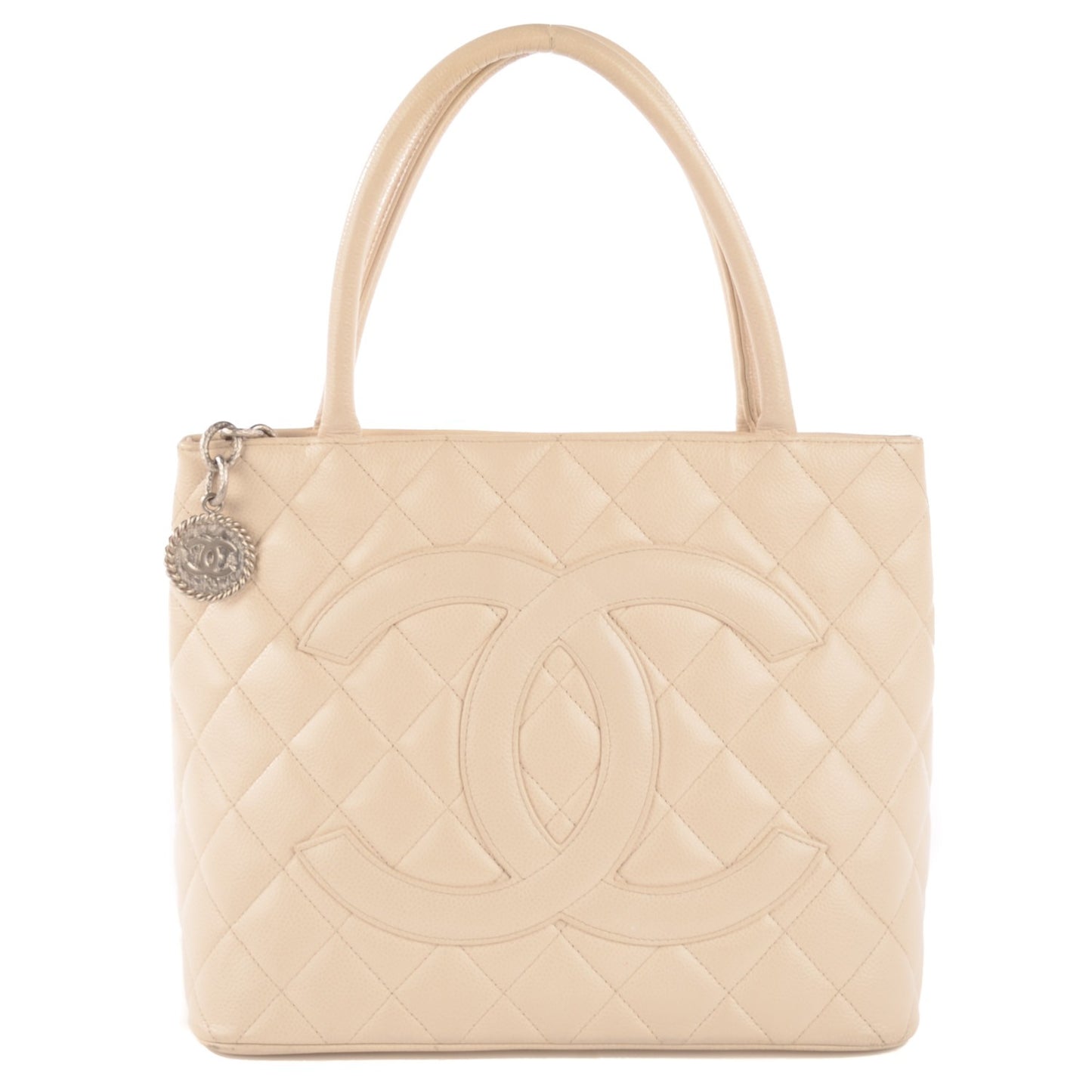 Caviar Quilted Medallion Tote Light Beige