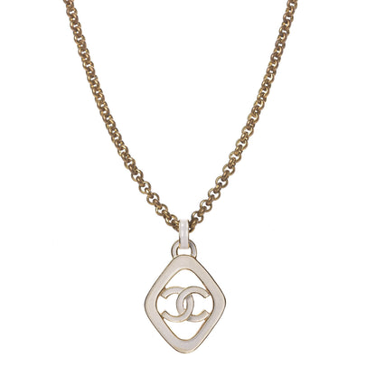 Chanel Enamel CC Chain Pendant Necklace White Gold 1 of 6