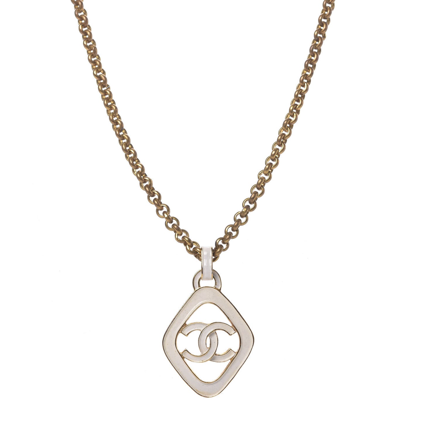 Enamel CC Chain Pendant Necklace White Gold