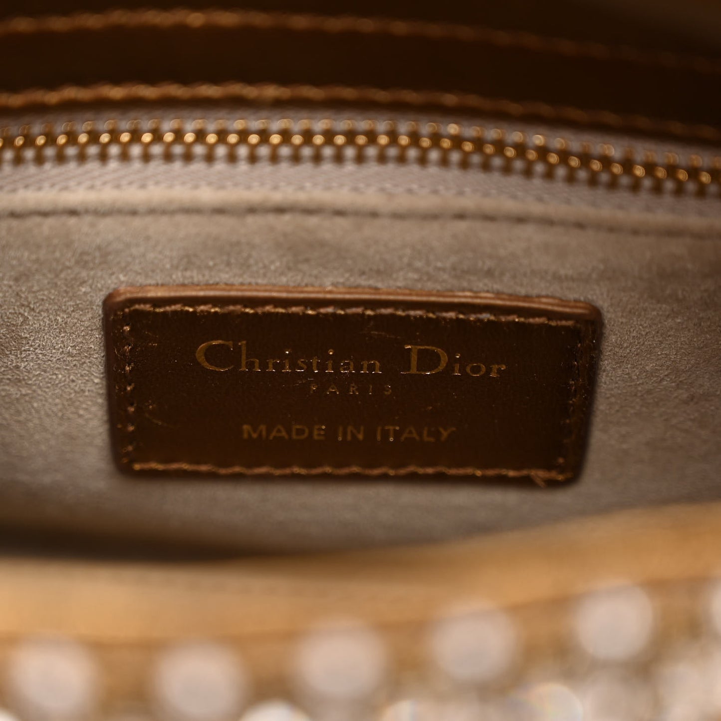 Metallic Calfskin Crystal Mini Lady Dior Gold