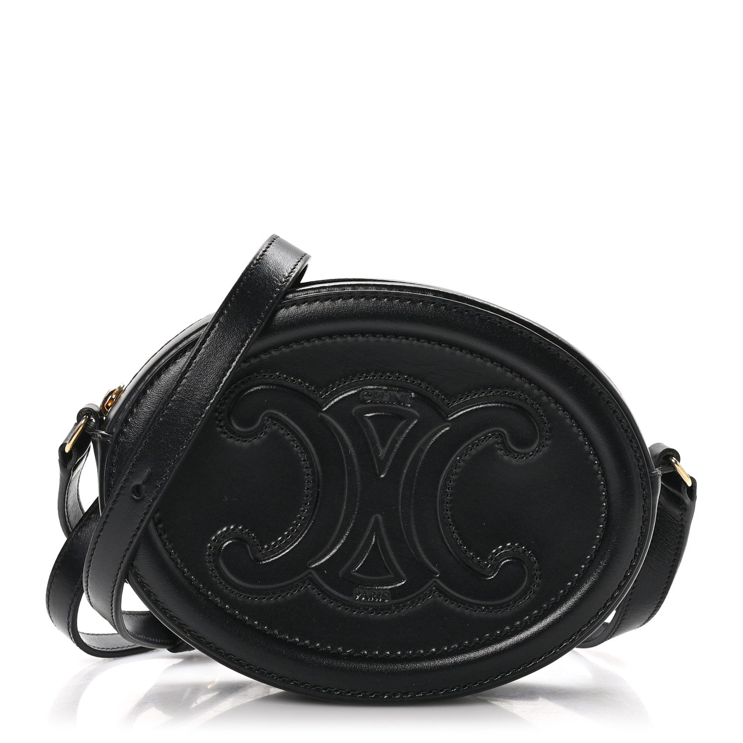 Celine Smooth Calfskin Cuir Small Triomphe Oval Crossbody Purse Black 1 of 10