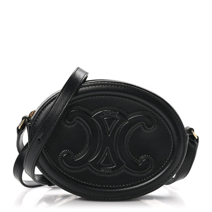 Celine Smooth Calfskin Cuir Small Triomphe Oval Crossbody Purse Black 1 of 10