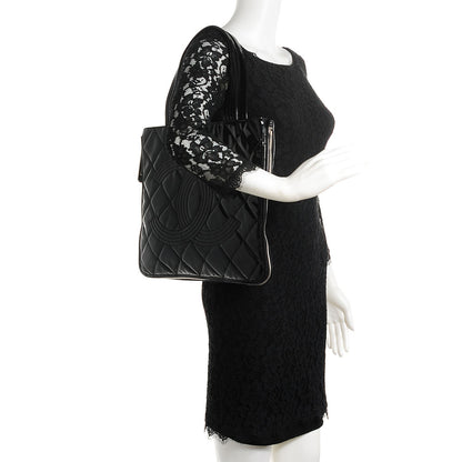 Chanel Vinyl Quilted CC Small Expandable Tote Black 2 of 7