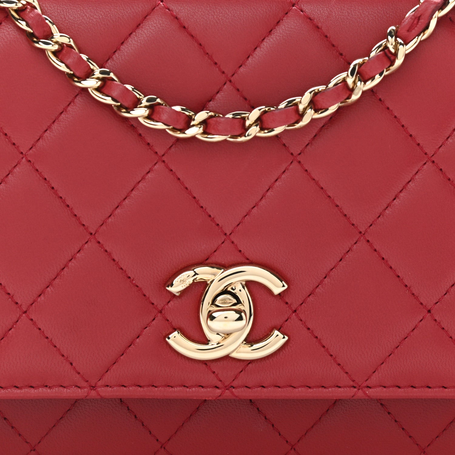 Chanel Lambskin Quilted Trendy CC Wallet On Chain WOC Red 8 of 14