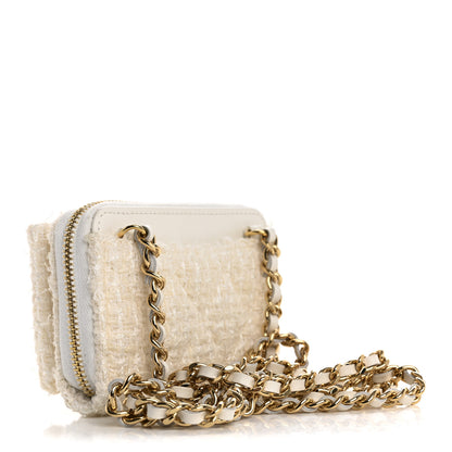 Chanel Tweed Quilted Bow Flap Card Holder On Chain White 3 of 12