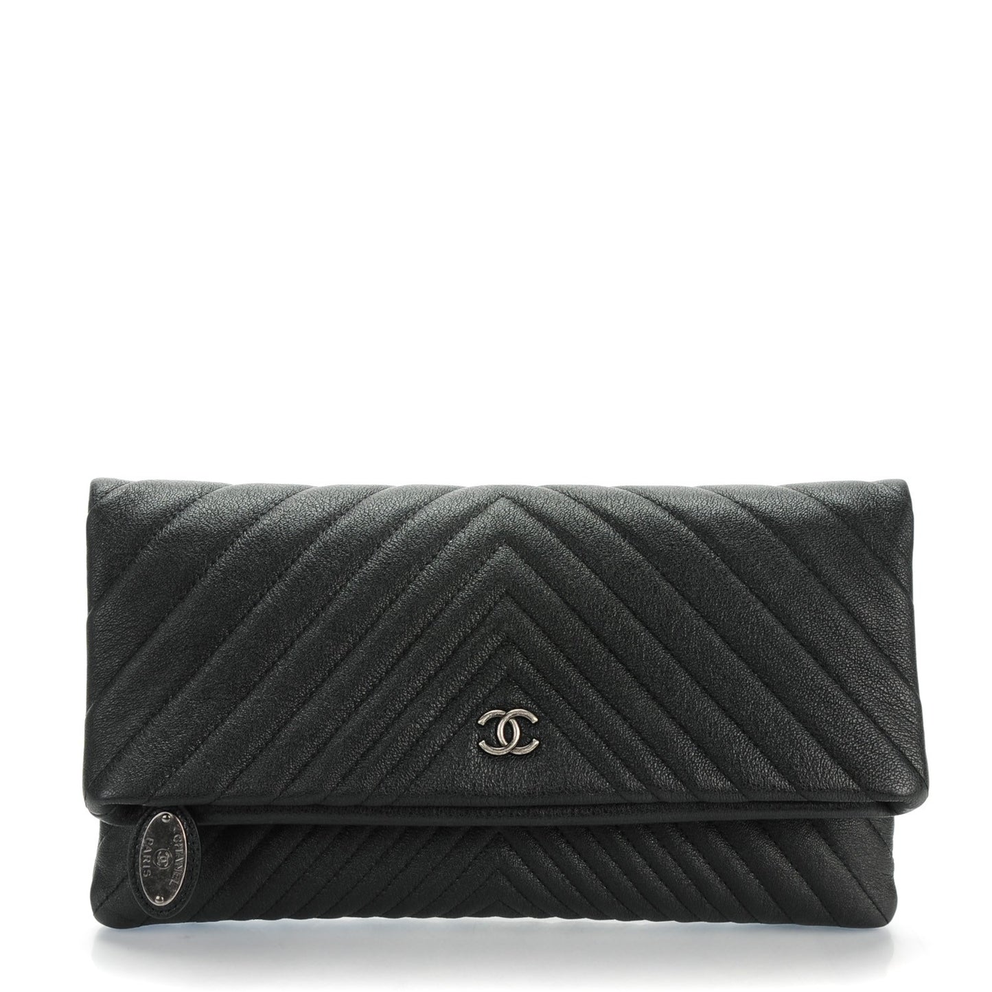 Calfskin Chevron CC Beauty Clutch Black