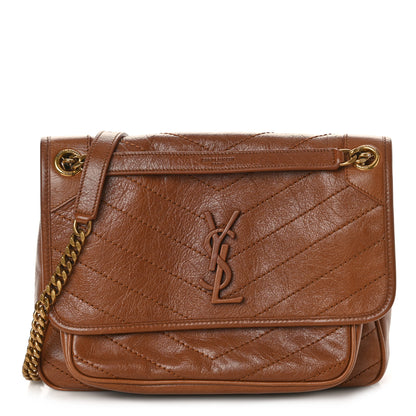 Saint Laurent Crinkled Calfskin Matelasse Monogram Medium Niki Chain Satchel Caramel 1 of 9