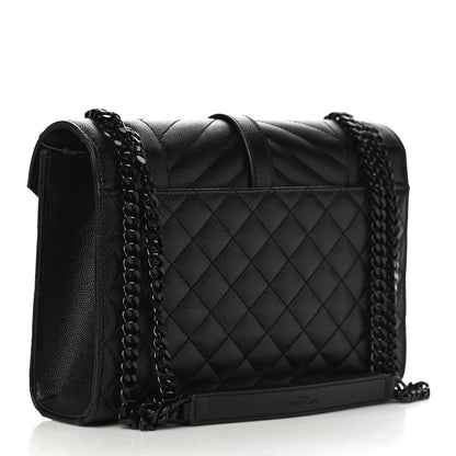 Saint Laurent Grain De Poudre Textured Mixed Matelasse Triquilt Medium Monogram Satchel Black 3 of 10