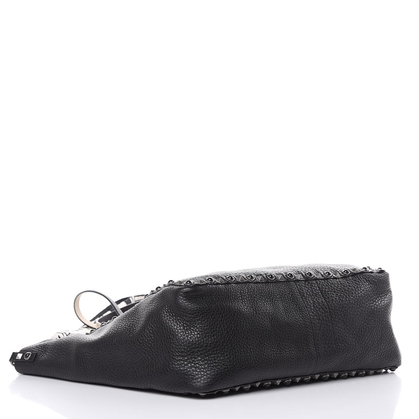 Stampa Alce Calfskin Medium Guitar Strap Rockstud Rolling Reversible Tote Black Ivory