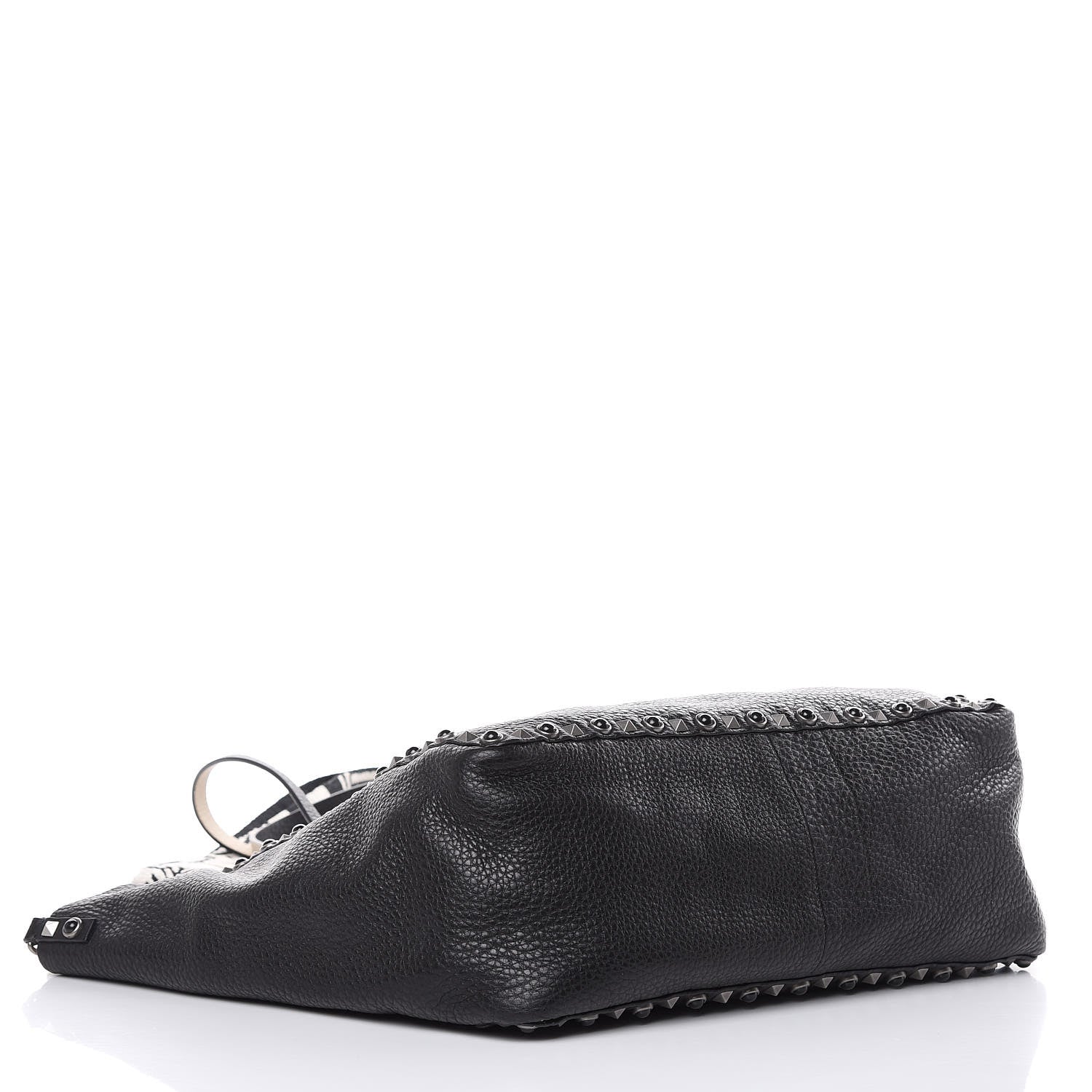 Valentino Garavani Stampa Alce Calfskin Medium Guitar Strap Rockstud Rolling Reversible Tote Black Ivory 6 of 14