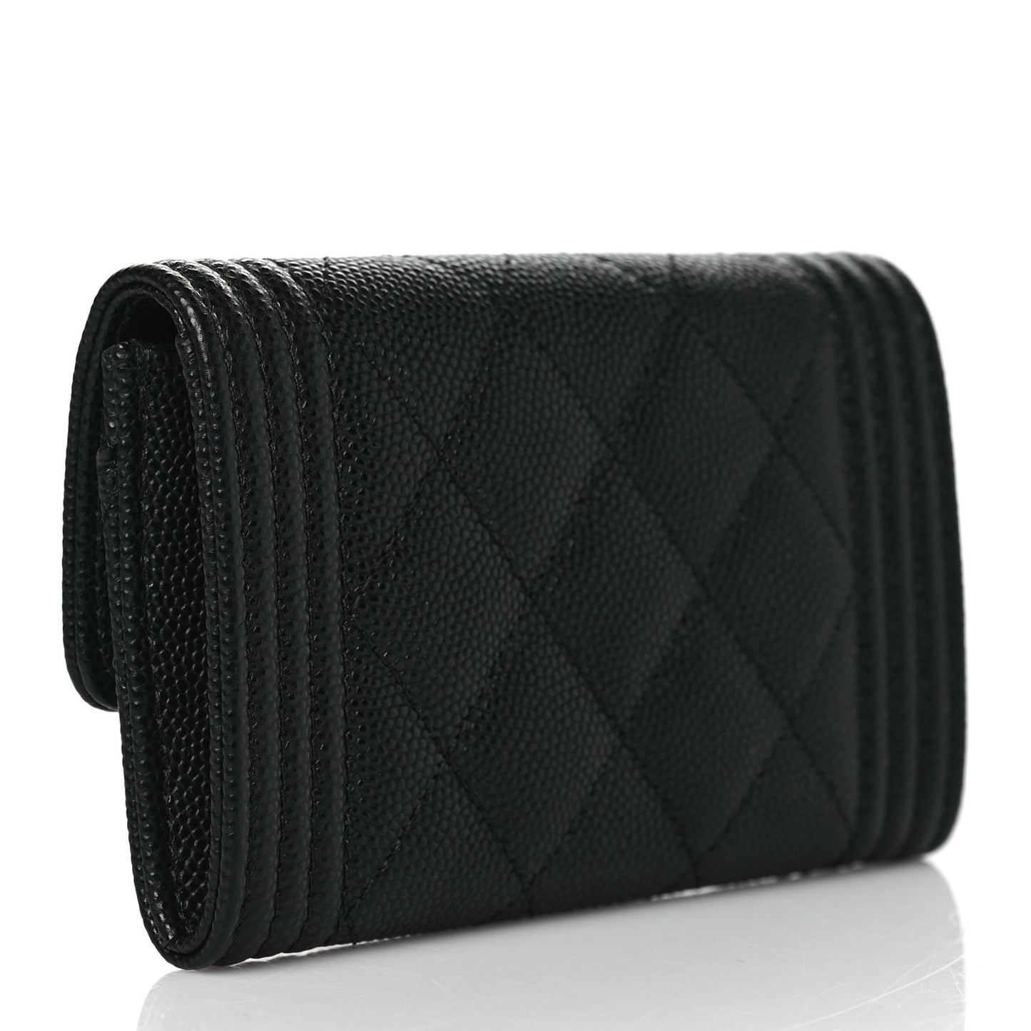 Caviar Quilted Boy Flap Card Holder Black