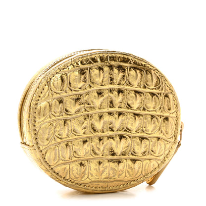 Chanel Metallic Calfskin Crocodile Embossed Cocodile Zip Around Classic Coin Purse Gold 3 of 8