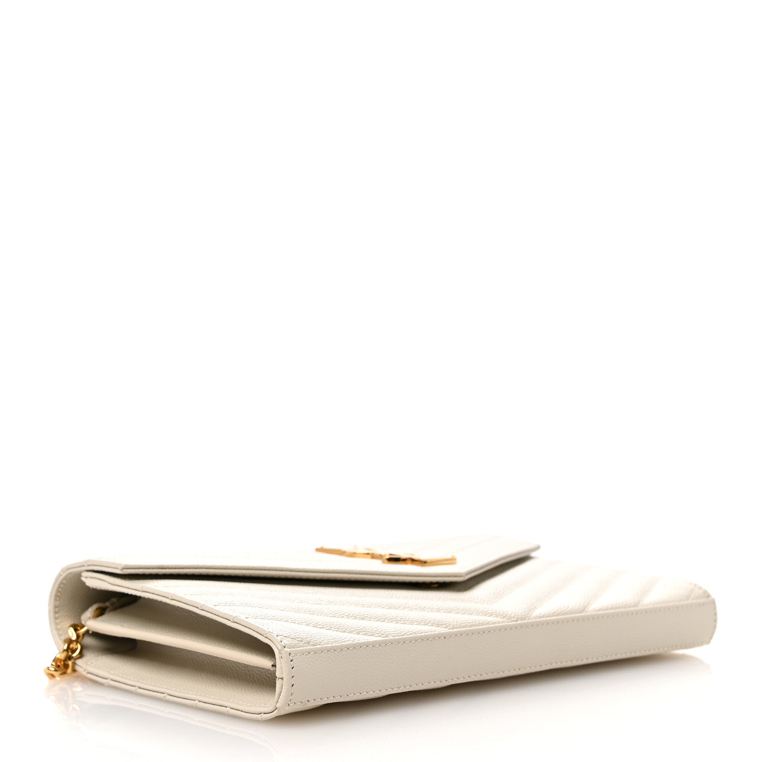 Saint Laurent Grain De Poudre Matelasse Chevron Monogram Chain Wallet Crema Soft 4 of 12