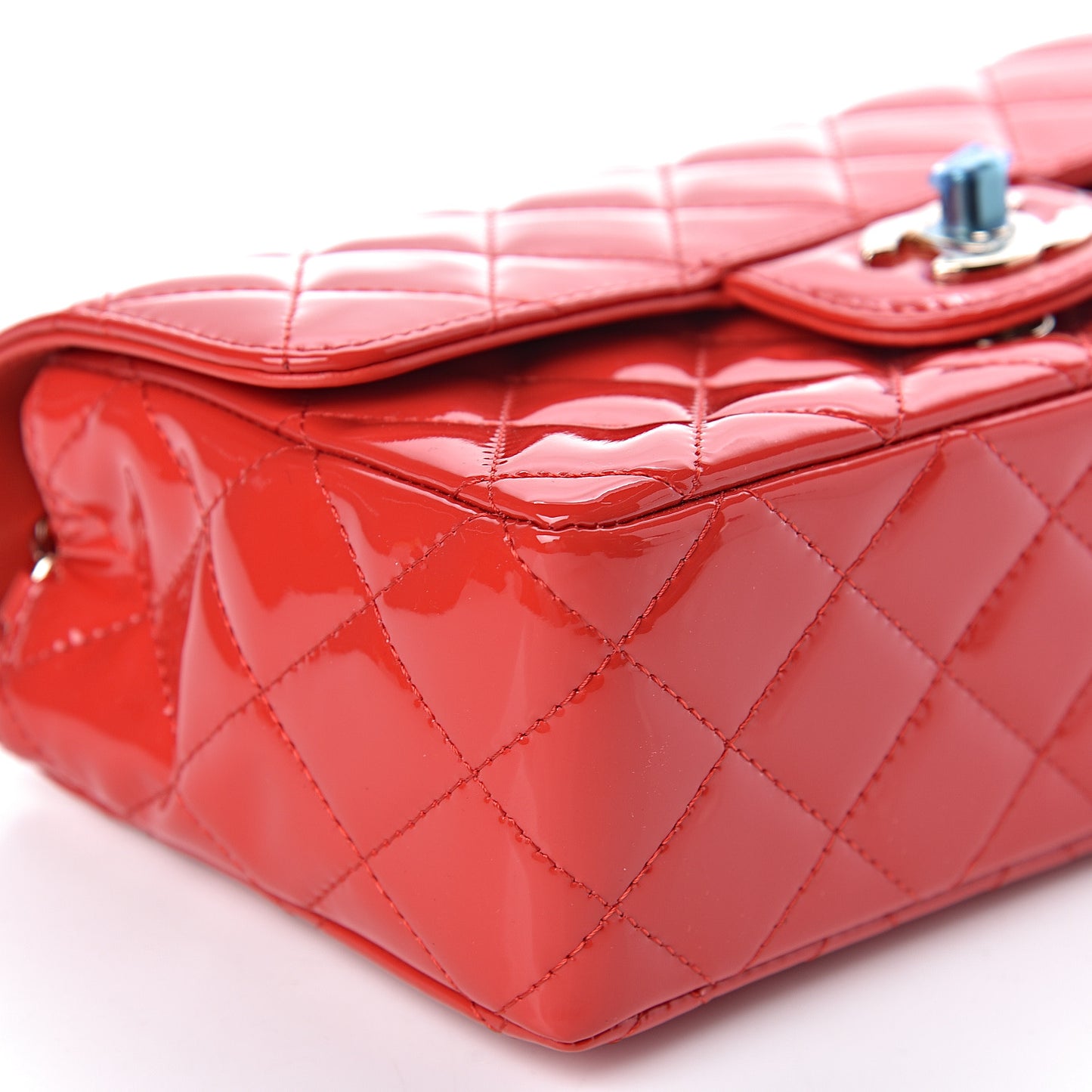 Patent Calfskin Quilted Mini Rectangular Flap Red