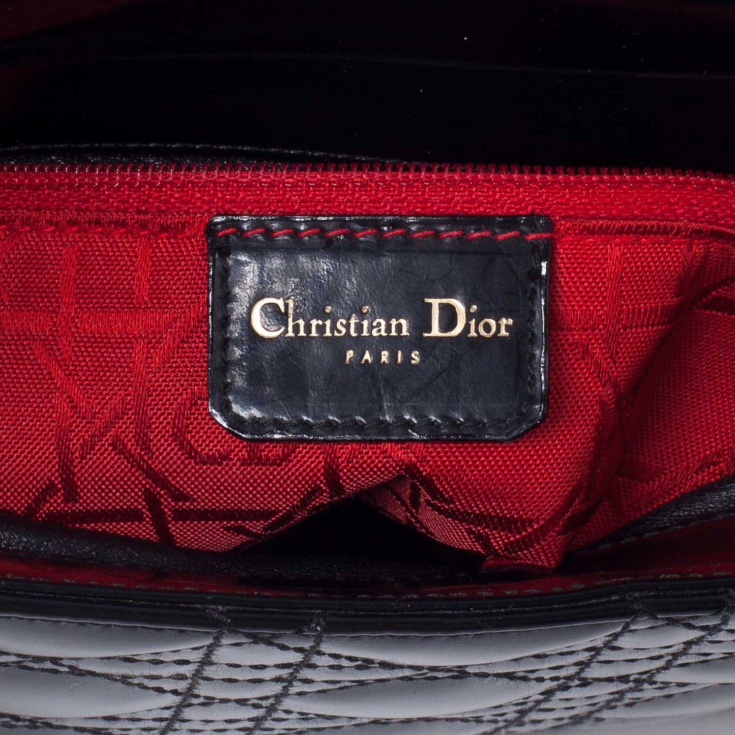 CHRISTIAN DIOR Patent Cannage Hobo Black