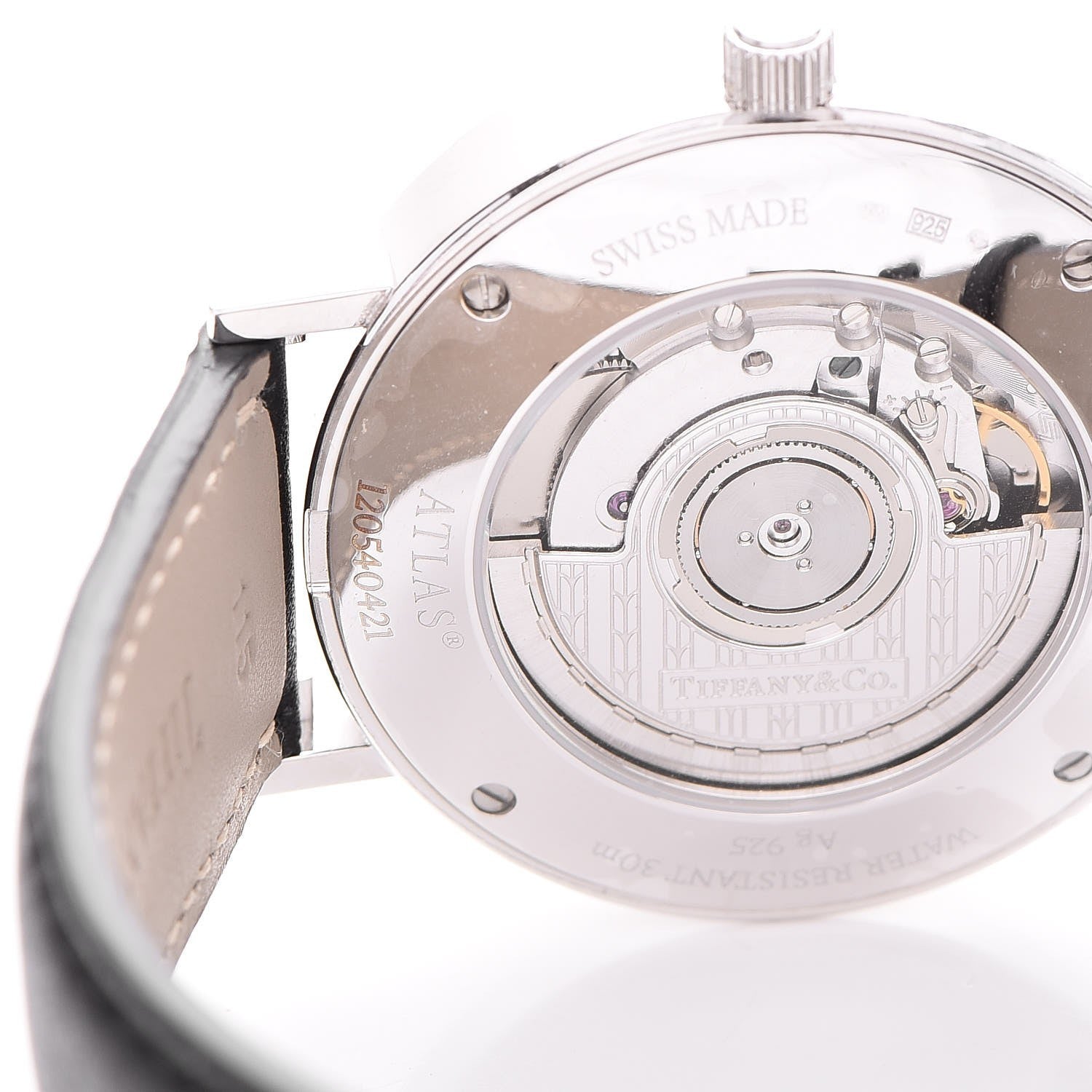Tiffany Sterling Silver Calfskin 39mm Atlas Automatic Watch 8 of 13