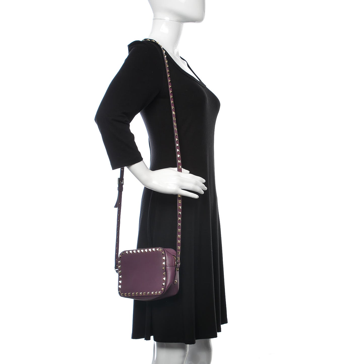 Calfskin Rockstud Camera Crossbody Bag Purple