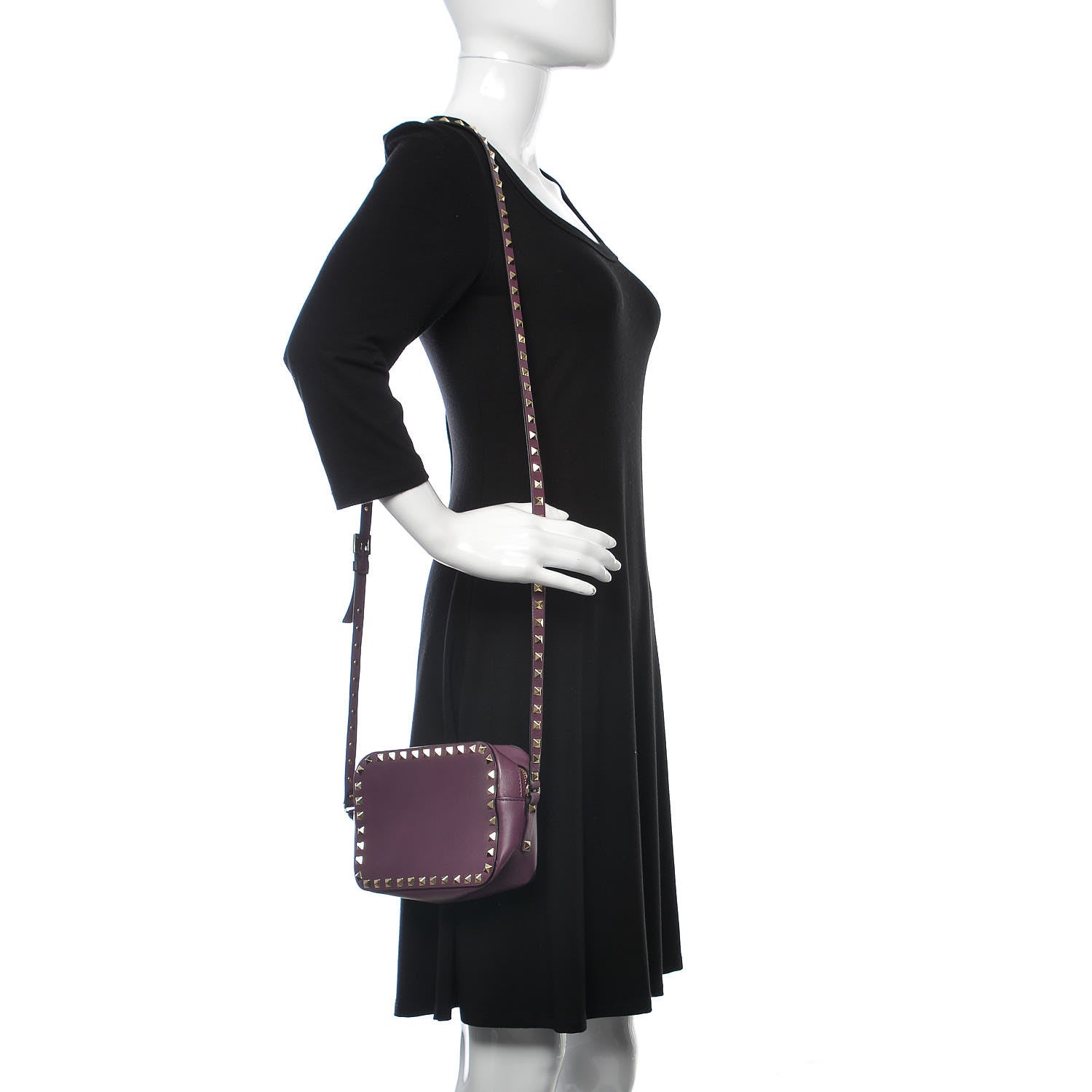 Valentino Garavani Calfskin Rockstud Camera Crossbody Bag Purple 2 of 10