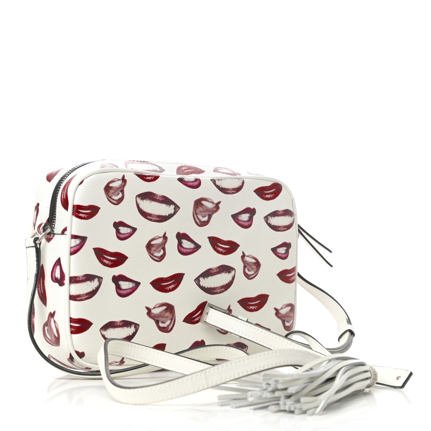 Grain De Poudre Lips Print Medium Classic Monogram Camera Bag White Red