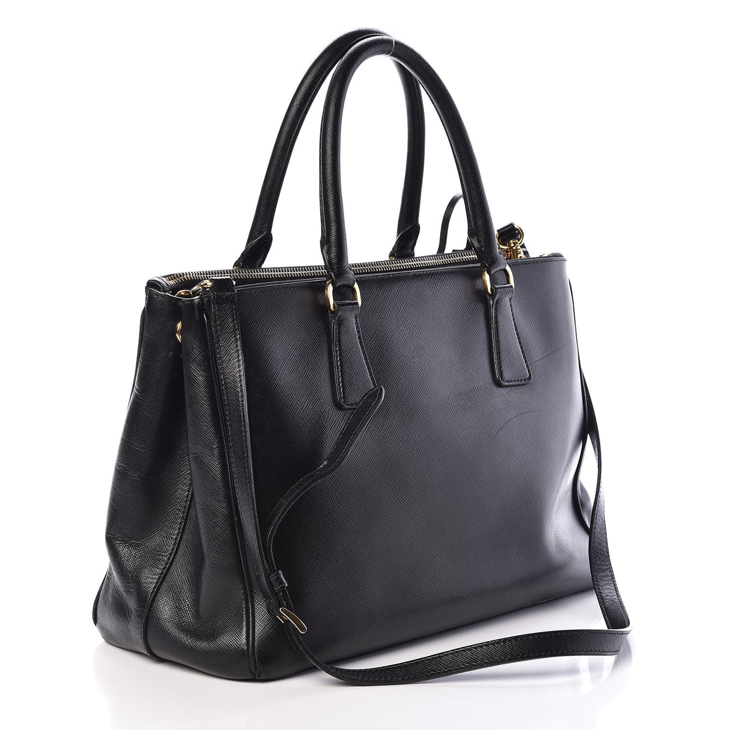 Saffiano Medium Galleria Double Zip Tote Black