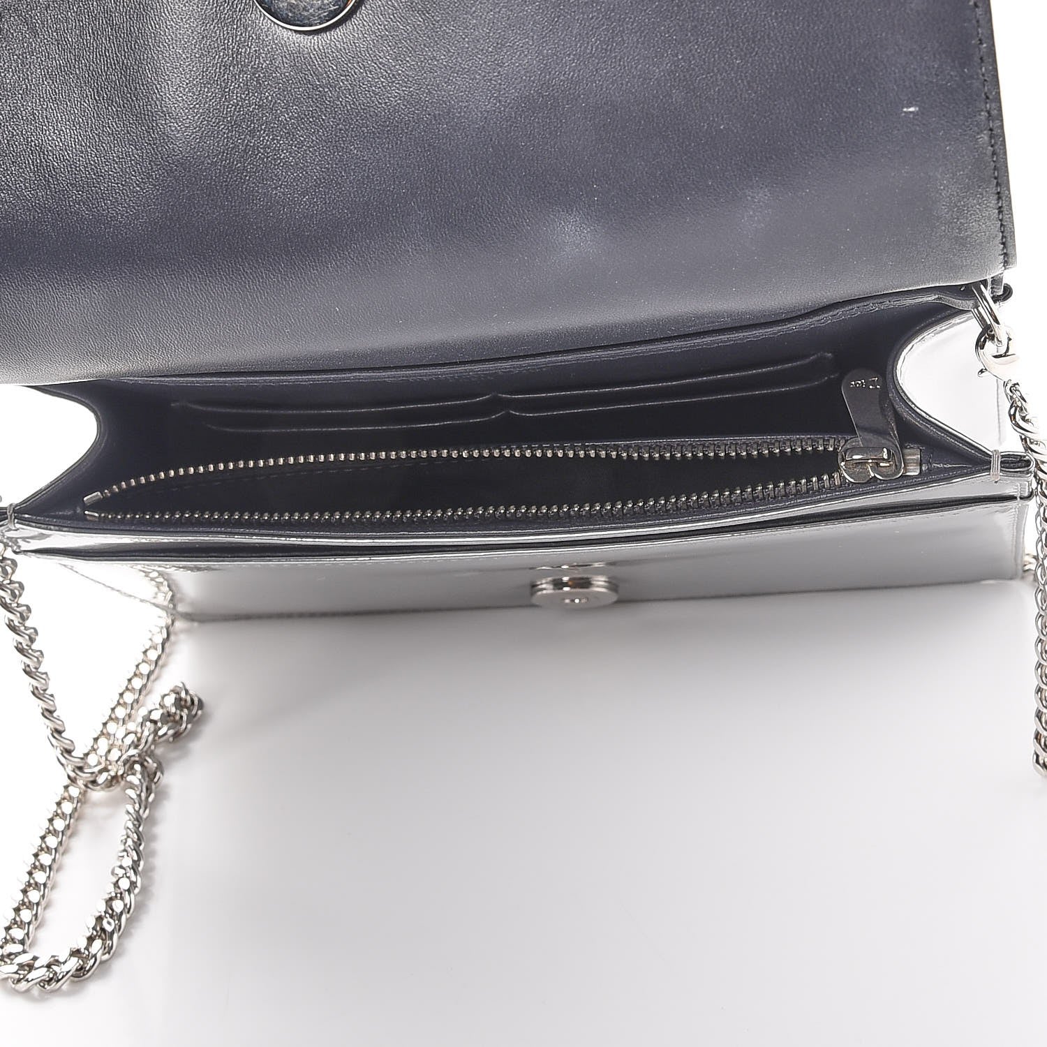 Christian Dior Metallic Patent Micro-Cannage Diorama Wallet on Chain Pouch Silver 5 of 10