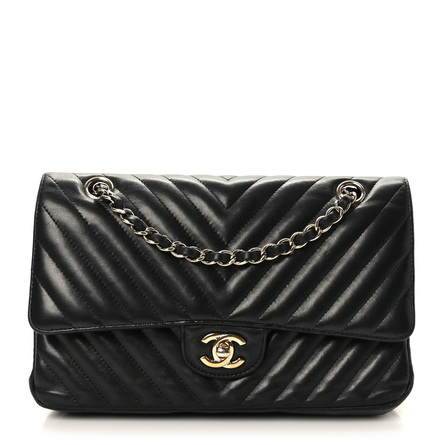 Chanel Lambskin Chevron Quilted Medium Double Flap Black 1 of 9